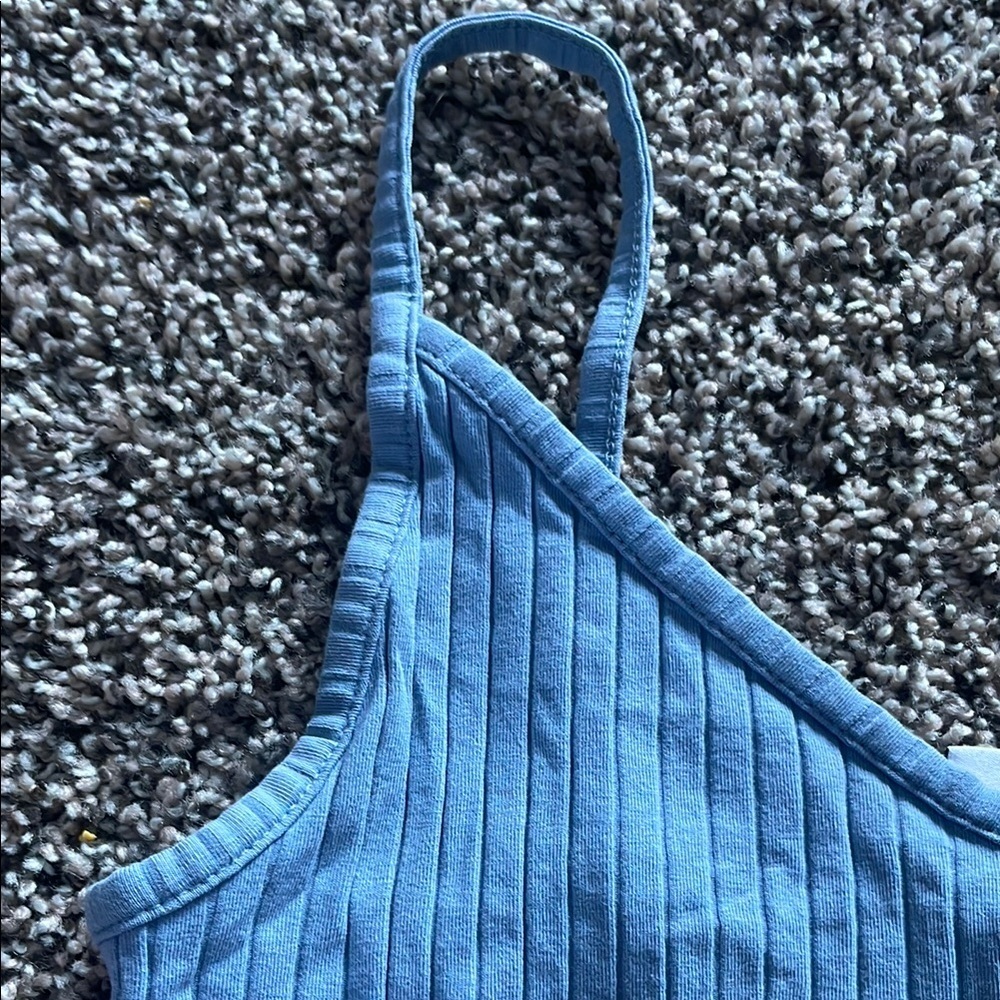 H&M Light Blue Ribbed Crop Top Tank Top - Picture 3 of 7